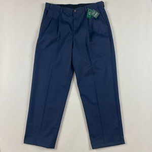 NWT LL Bean Wrinkle Free Pleated Chino Pants Mens 35 x 29.5 Carbon Navy Cotton